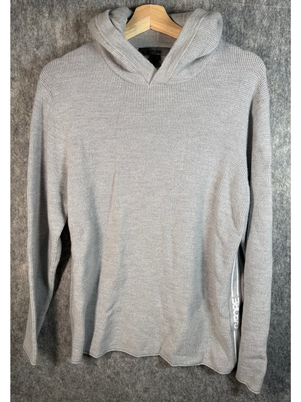G/Fore Mens Wool Waffle Knit Gray Large Hooded Sweatshirt Stretch Stripe Side